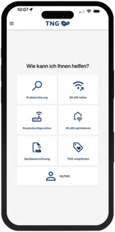 Alle Funktionen der TNG hilft App im Überblick