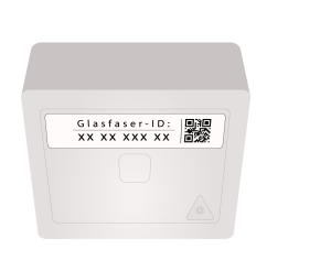 Vodafone-Glasfaser-Anschlussdose mit eigener Glasfaser-ID auf der Vorderseite