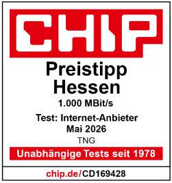 CHIP-Testsiegel 2026: TNG Preistipp für 1.000 Mbit/s Glasfaser in Hessen