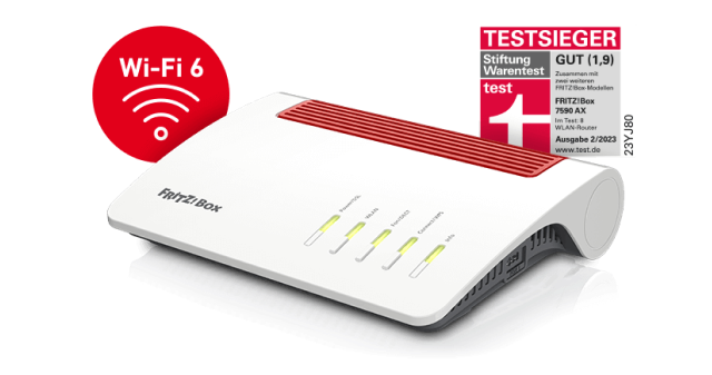 FRITZBox7590AX mit Testsieger Siegel